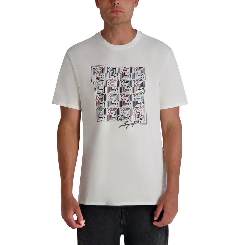 KARL LAGERFELD PARIS Men's Squared Print T-Shirt 100% Cotton White XXL